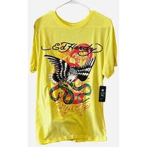 Ed Hardy Men’s Graphic T-Shirt Size Small Yellow Don Ed Hardy Designs Snake Eagl